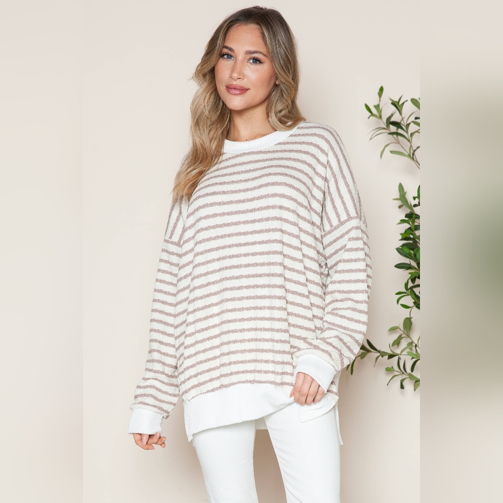 Oversized Striped Lightweight Sweatshirt Top